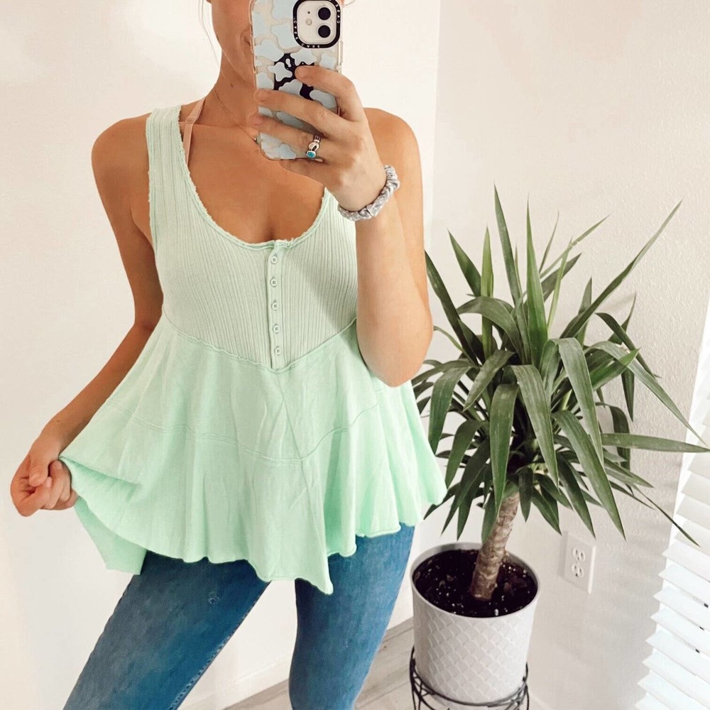 Urban Outfitters Green Tank Fit And Flare Buttons Summer Comfort Size S
